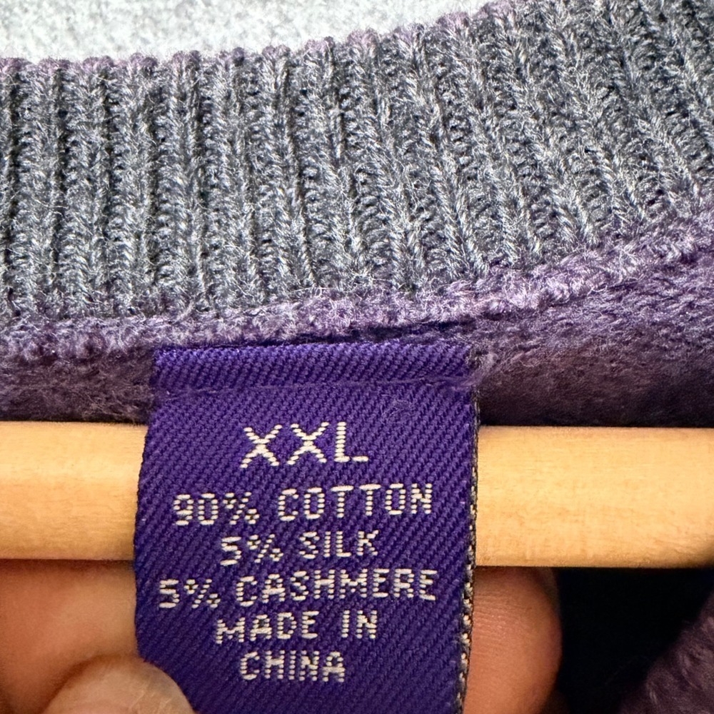 Alan Flusser Mens XXL Purple Cotton Silk Cashmere VNeck Knit Sweater Long Sleeve - Picture 4 of 5